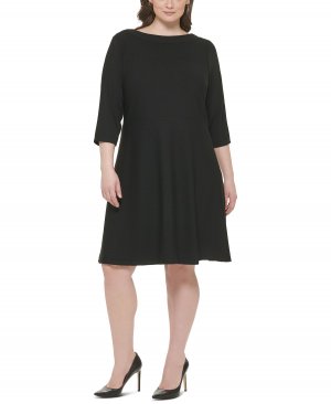 Фактурное трикотажное платье больших размеров с рукавами 3/4 , черный Tommy Hilfiger