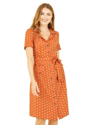 Платье-рубашка в стиле ретро Original с точечным принтом, ярко-оранжевый Yumi