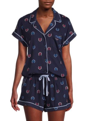 Комплект пижамный из двух предметов с принтом, синий Tommy Hilfiger