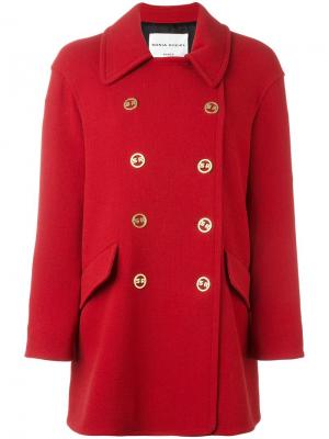 Двубортное пальто с логотипом на пуговицах Sonia Rykiel. Цвет: красный