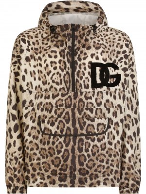 Куртка с леопардовым принтом и нашивкой-логотипом DG Dolce & Gabbana. Цвет: коричневый