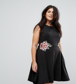 Приталенное платье с цветочной вышивкой Praslin. Цвет: черный