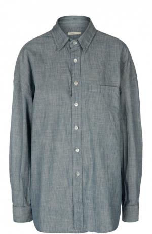 Удлиненная блуза свободного кроя с накладным карманом 6397. Цвет: синий