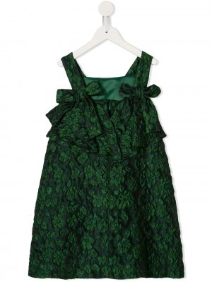 Жаккардовое платье с цветочным узором Oscar De La Renta Kids. Цвет: зеленый