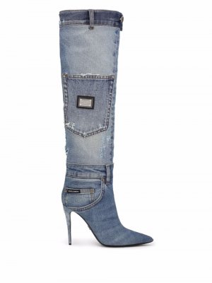 Джинсовые сапоги с заостренным носком Dolce & Gabbana. Цвет: синий
