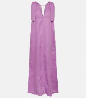 Льняное платье макси с открытой спиной и бантом Adriana Degreas, фиолетовый DEGREAS