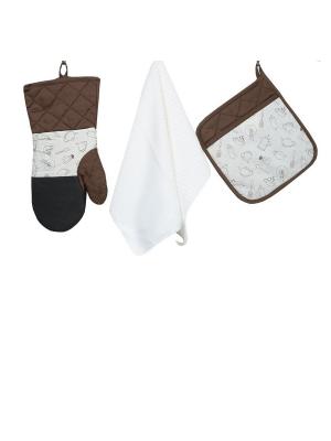 Набор кухонных принадлежностей с неопреном : рукавица,прихватка,полотенце ТекСтиль дл дома. Цвет: коричневый, белый