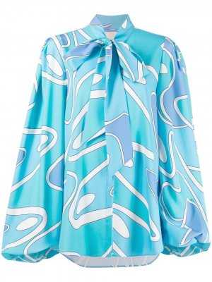 Блузка с завязками и абстрактным принтом Sara Battaglia. Цвет: синий