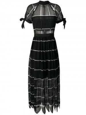 Длинное трикотажное платье с панелями в сетку Self-Portrait. Цвет: черный