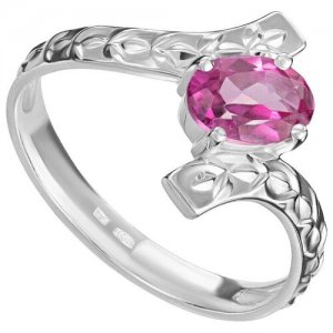 Серебряное кольцо с натуральным топазом (розовым) - размер 16 LAZURIT-ONLINE. Цвет: голубой