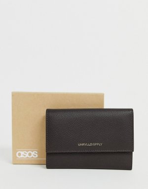 Коричневый кожаный кошелек и кредитница 2-в-1 -Черный ASOS DESIGN