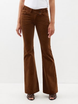 Расклешенные брюки из хлопкового вельвета с асимметричной талией A.W.A.K.E. Mode, коричневый MODE