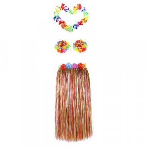 Набор гавайское ожерелье 96 см, лиф Лилия лифчик из цветов, юбка разноцветная с цветочками 80 см Happy Pirate. Цвет: коричневый