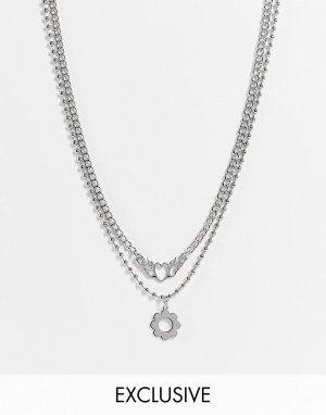 Многоярусное серебристое ожерелье унисекс с подвеской в виде горящего сердца стиле гранж Inspired-Серебристый Reclaimed Vintage