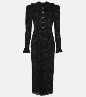 Платье макси из хлопкового кружева с объемными рукавами , черный Alessandra Rich