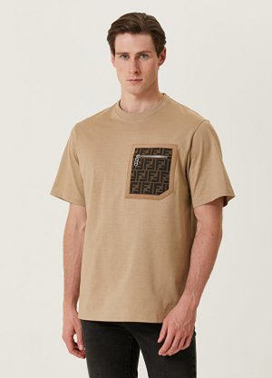 Бежевая футболка с логотипом Fendi. Цвет: бежевый