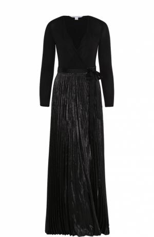 Платье-макси с плиссированной юбкой и металлизированной отделкой Diane Von Furstenberg. Цвет: черный