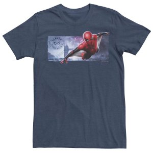 Мужская футболка с рисунком «Человек-паук » вдали от дома, открытка полетом в Лондон Marvel