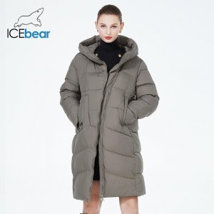 2023, зимняя женская косая планка, модная теплая куртка, ветрозащитная куртка с мягким воротником-стойкой и капюшоном, пальто GWD22380I ICEbear