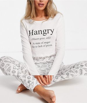Черно-белый пижамный комплект с брюками и топом принтом Hangry Brave Soul