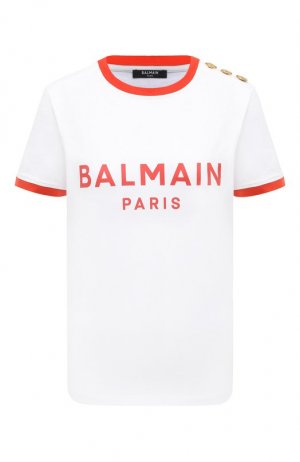 Хлопковая футболка Balmain. Цвет: красный