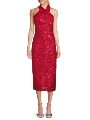 Платье Harland с воротником-халтер и пайетками , цвет Haute Red Rachel Roy