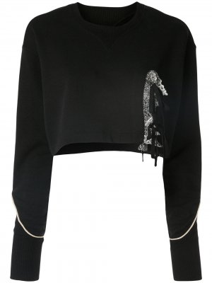 Укороченный свитер с кружевом Facetasm. Цвет: черный