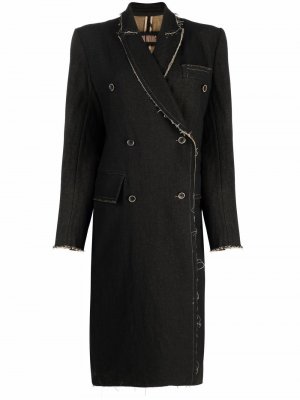 Двубортное пальто с необработанными краями Uma Wang. Цвет: черный