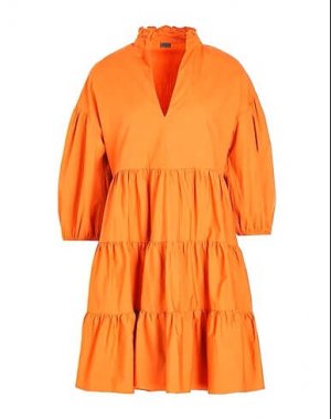 Хлопковое короткое платье с пышными рукавами 8 by YOOX, оранжевый Yoox