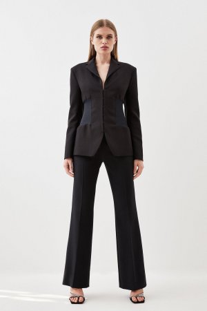 Компактные расклешенные брюки из эластичной ткани с контрастными вставками , черный Karen Millen
