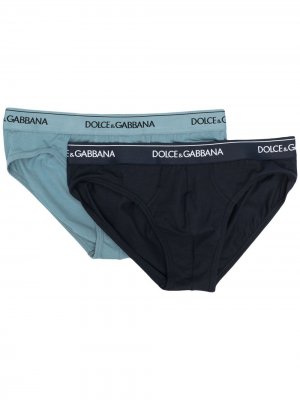 Комплект из двух трусов-брифов с логотипом Dolce & Gabbana. Цвет: синий