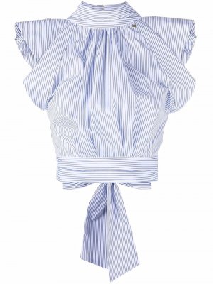 Полосатая блузка с оборками Elisabetta Franchi. Цвет: синий