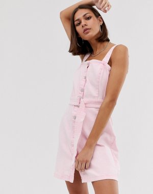 Розовое джинсовое платье-сарафан -Розовый Bershka