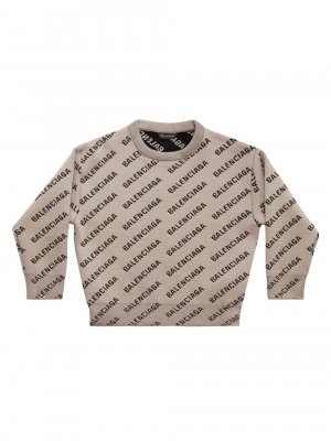 Мини-свитер с логотипом Little Kid's и Mini Allover , бежевый Balenciaga