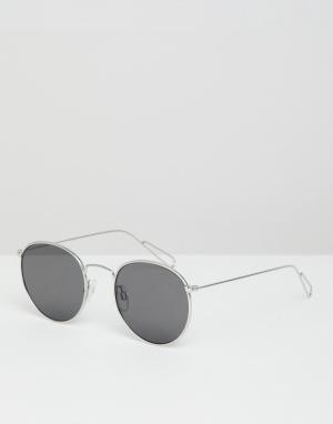 Круглые солнцезащитные очки в серебристой металлической оправе -Серебряный Weekday