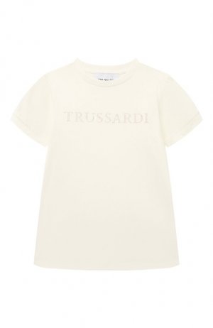 Хлопковая футболка Trussardi junior. Цвет: белый