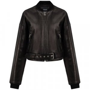 Кожаная куртка , средней длины, силуэт прямой, манжеты, трикотажная, размер 40, черный Elegance. Цвет: черный
