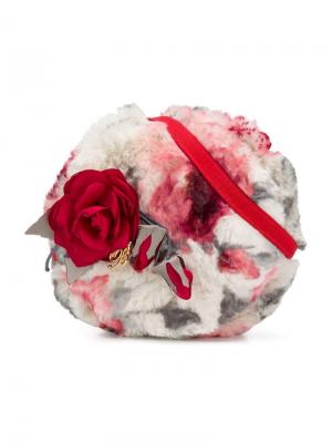 Меховая сумка на плечо с цветочным декором Miss Blumarine. Цвет: красный