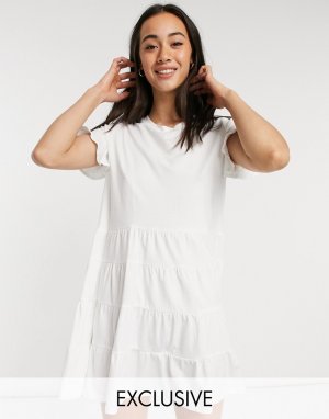 Ярусное трикотажное пляжное платье мини белого цвета Esmee Exclusive-Белый Esmée