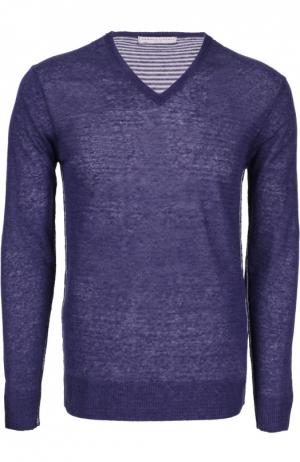 Меланжевый пуловер с контрастными вставками Daniele Fiesoli. Цвет: темно-синий
