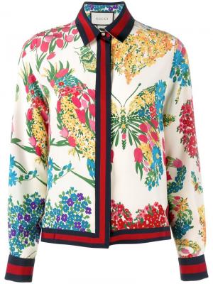 Пижамная рубашка с цветочным принтом Gucci. Цвет: телесный