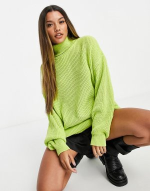 Зеленый трикотажный оversized-свитер с воротником-поло Ivyrevel