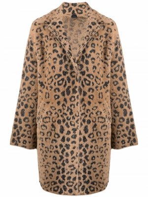 Однобортное пальто с леопардовым принтом PINKO. Цвет: коричневый