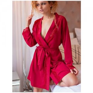 Женский халат-кардиган с отделкой кружевом | Халаты бордовый S Opium. Цвет: бордовый
