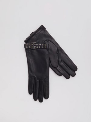 Утеплённые кожаные перчатки с флисом и ремешками zolla. Цвет: черный