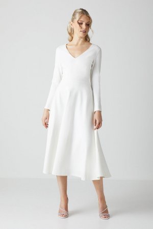 Платье миди с пышной юбкой и V-образным вырезом , белый Coast