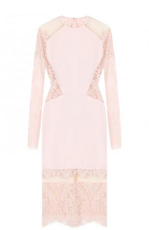 Платье-футляр с кружевными вставками и длинным рукавом Philipp Plein. Цвет: розовый