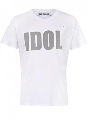 Хлопковая футболка с контрастной надписью One-T-Shirt. Цвет: белый
