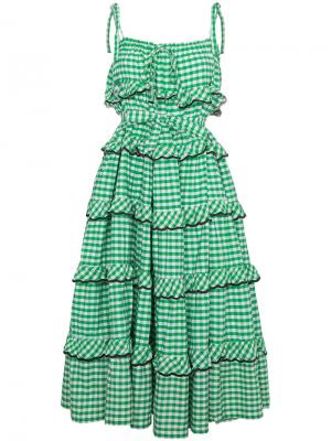 Платье в клетку с оборками Innika Choo. Цвет: зелёный