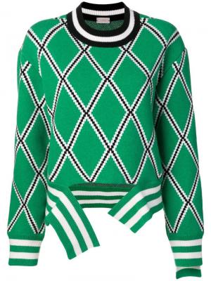 Приталенный свитер с геометрическим узором MRZ. Цвет: зеленый